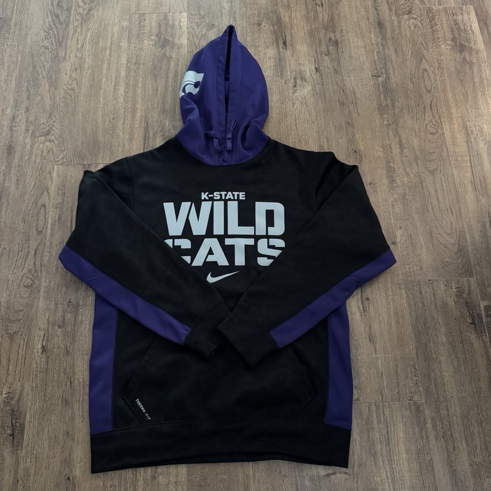 Kansas State Wildcats Sweatshirt Mens Small Black NCAA Nike Therma Fit Hoodie